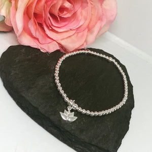 Sterling silver classic bracelet with Lotus flower charm