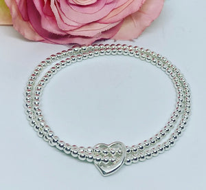 Sterling silver double strand bracelet with open heart