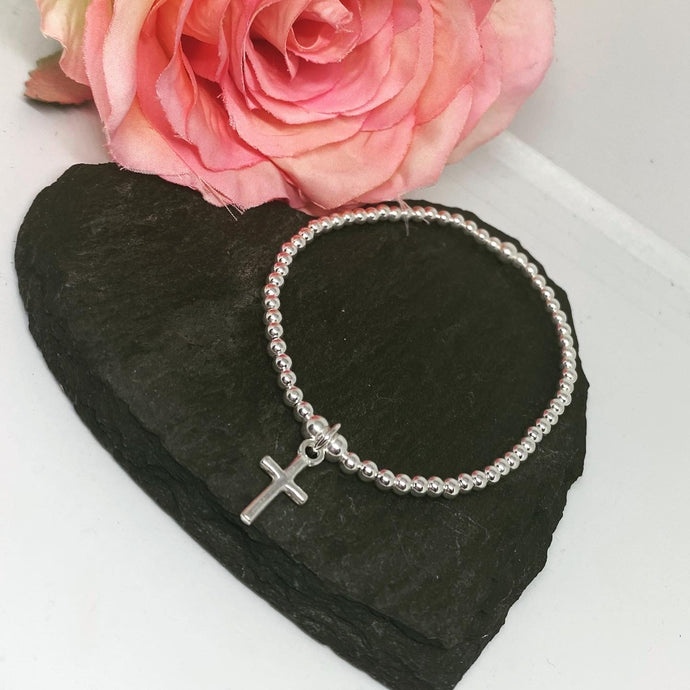 Sterling silver classic bracelet with cross charm