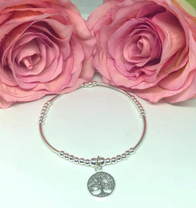 Sterling Silver Spacer Bracelet with Tree of Life Charm